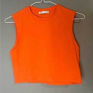 Zara size Small Women's Orange Crop Sleeveless Top, Cotton, Bright
